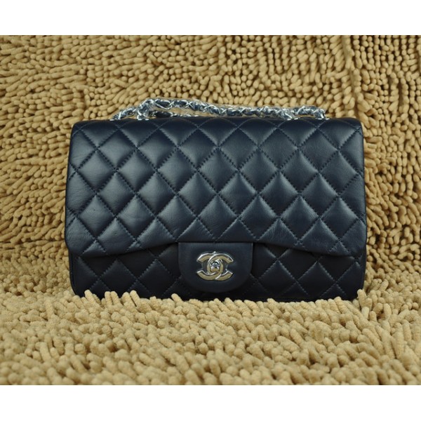 Borse Chanel A28600 Flap Agnello Blu Jumbo Con Hardware Argento