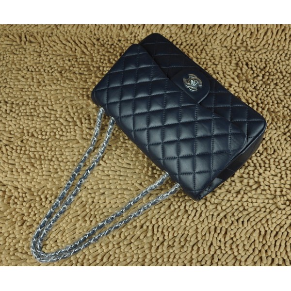 Borse Chanel A28600 Flap Agnello Blu Jumbo Con Hardware Argento