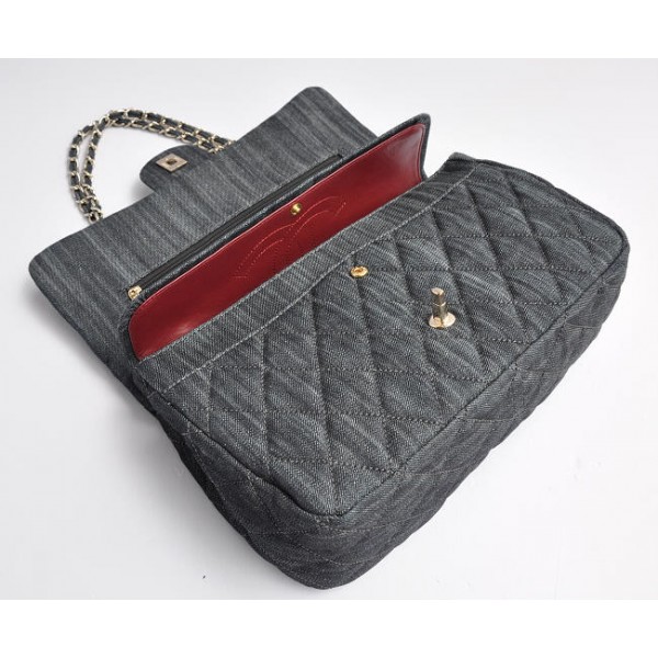 Borse Chanel Flap Denim Grigio Classic Con Hardware Oro