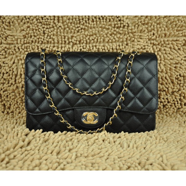 Borse Chanel Flap Jumbo A28600 In Pelle Fiore Nero Con Oro Hw