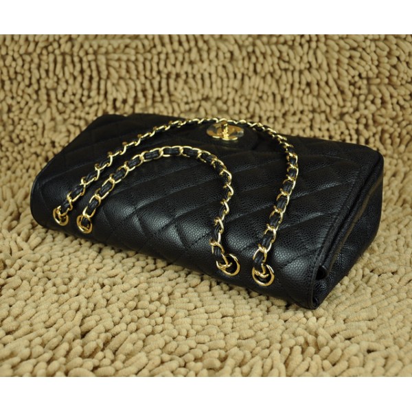 Borse Chanel Flap Jumbo A28600 In Pelle Fiore Nero Con Oro Hw