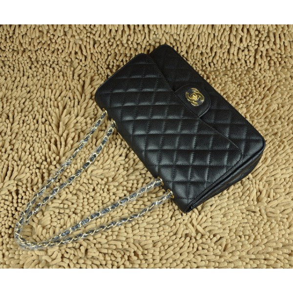 Borse Chanel Flap Jumbo A28600 In Pelle Fiore Nero Con Oro Hw