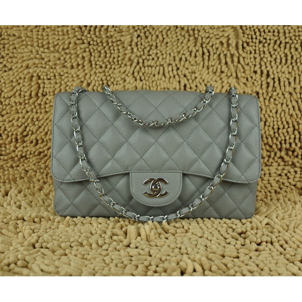 Borse Chanel Flap Jumbo A28600 In Pelle Grigia Con Grani Dargen