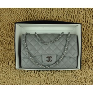 Borse Chanel Flap Jumbo A28600 In Pelle Grigia Con Grani Dargen