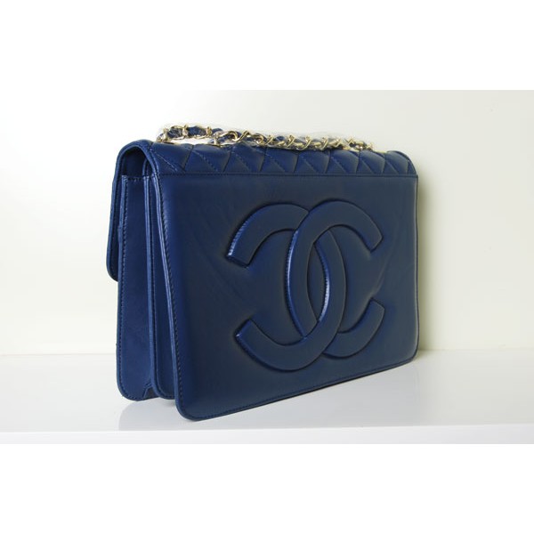 Chanel 48022 Classic Blue Flap Borse Pelle Di Agnello Con Grande