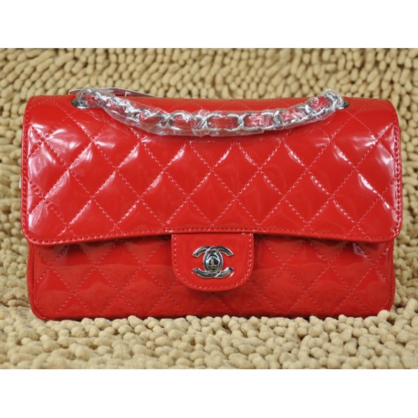 Chanel A01112 Red Bag In Pelle Di Brevetto Con Hardware Argento