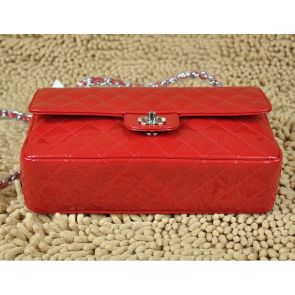 Chanel A01112 Red Bag In Pelle Di Brevetto Con Hardware Argento