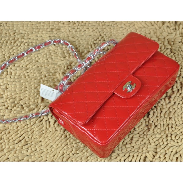 Chanel A01112 Red Bag In Pelle Di Brevetto Con Hardware Argento