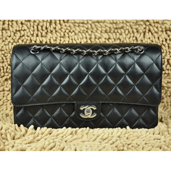 Chanel A01113 Nero Flap Borse Agnello Con Hardware Argento