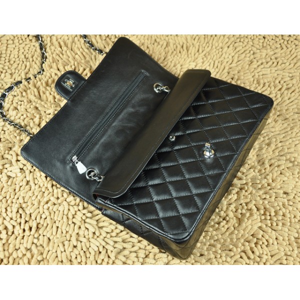 Chanel A01113 Nero Flap Borse Agnello Con Hardware Argento