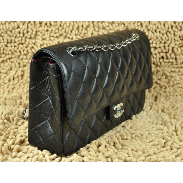 Chanel A01113 Nero Flap Borse Agnello Con Hardware Argento