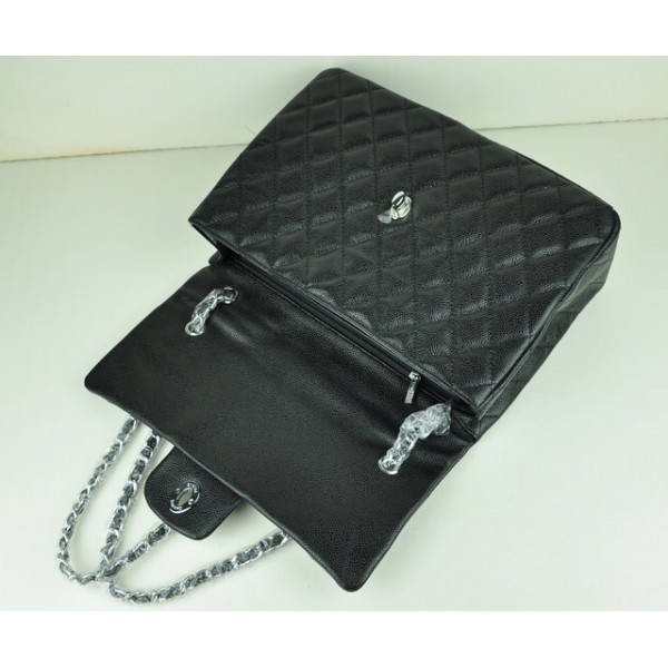 Chanel A46558 Nero Caviar Flap Borse In Pelle Con Silver Hw