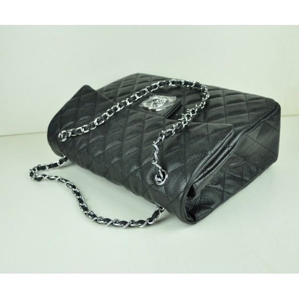 Chanel A46558 Nero Caviar Flap Borse In Pelle Con Silver Hw