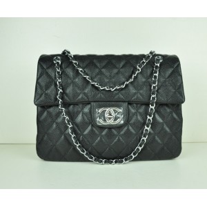 Chanel A46558 Nero Caviar Flap Borse In Pelle Con Silver Hw