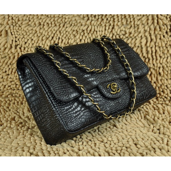 Chanel Croc Veins Borse Classico Lembo Di Pelle Nera