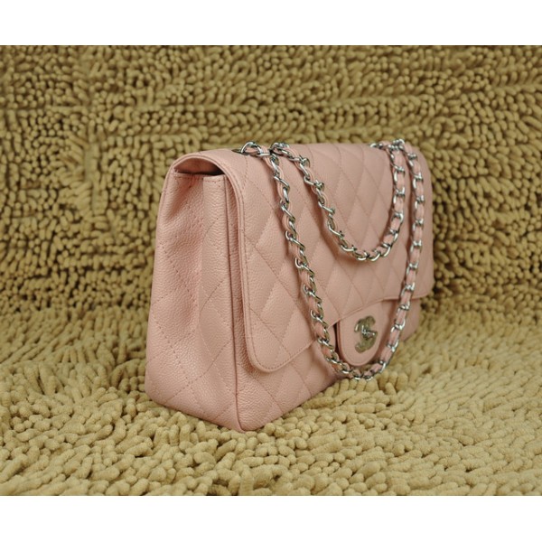 Chanel Pink Grain Leather Flap Borse Jumbo A28600 Con Silver Hw