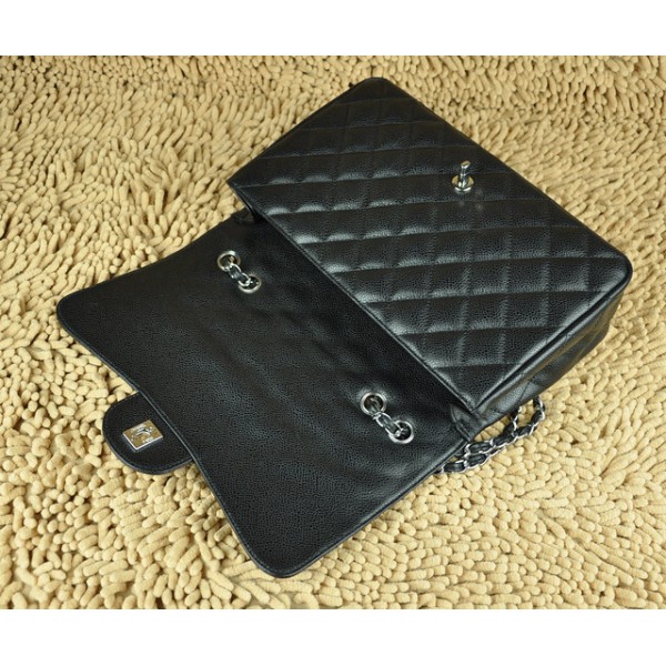 Chanel In Pelle Fiore Nera A28600 Jumbo Flap Borse Con Silver Hw