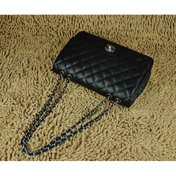 Chanel In Pelle Fiore Nera A28600 Jumbo Flap Borse Con Silver Hw