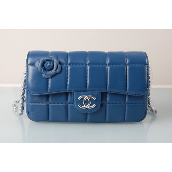 Borse Chanel Flap Camellia Agnello Con Blu Argento Hw