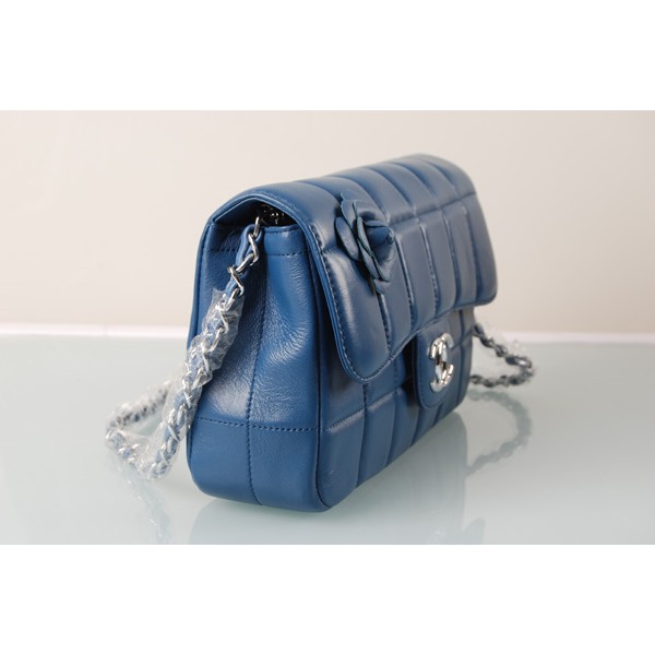 Borse Chanel Flap Camellia Agnello Con Blu Argento Hw