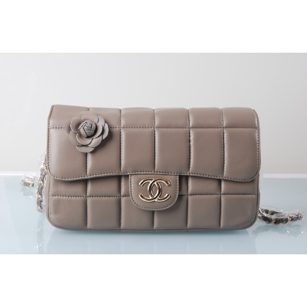 Borse Chanel Flap Camellia Agnello Grigio Con Hardware Oro