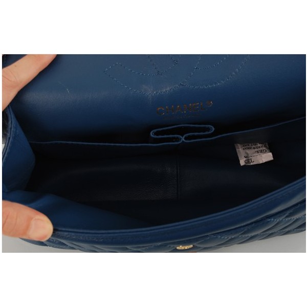 Chanel A37587 Flap Bag In Blu In Pelle Di Agnello Classico Con F