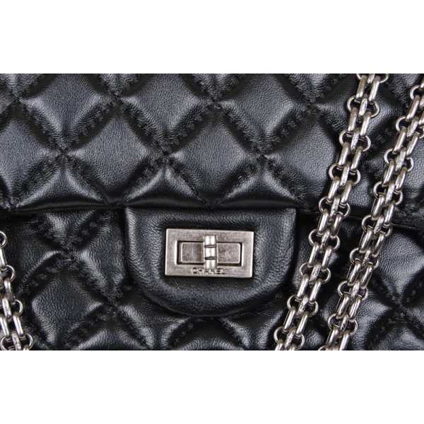 Chanel A37587 Flap Borse In Pelle Di Agnello Classic Nero E Arge