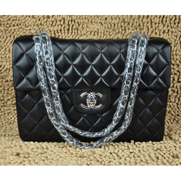 Chanel A46558 Classica Borsa In Pelle Di Agnello Lembo Nero Con