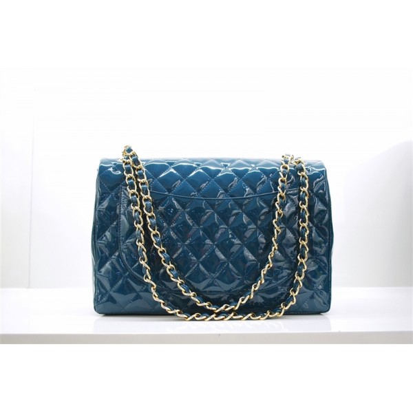 Chanel A47600 Dark Blue Patent Leather Flap Borse Maxi Con Oro H