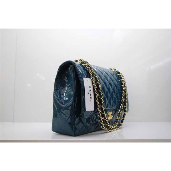 Chanel A47600 Dark Blue Patent Leather Flap Borse Maxi Con Oro H