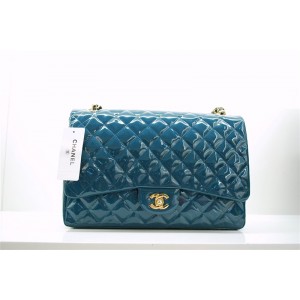 Chanel A47600 Dark Blue Patent Leather Flap Borse Maxi Con Oro H