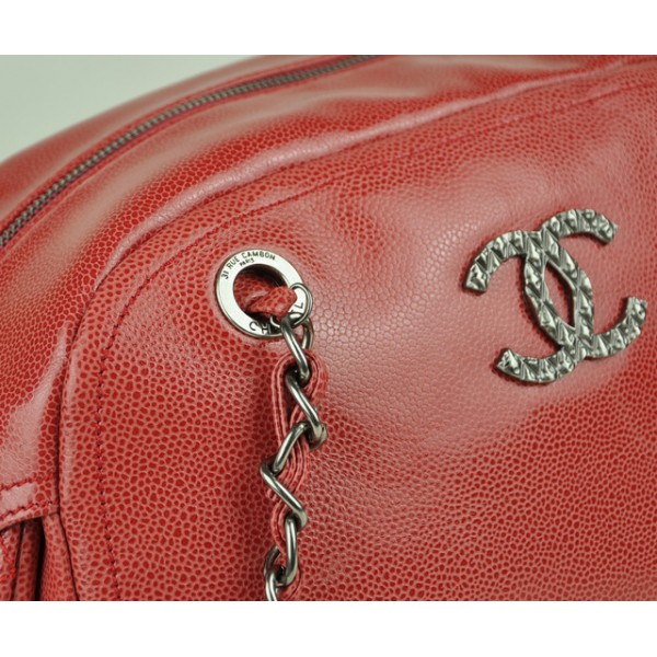 Chanel A47977 Red Grained Bowling Borse In Pelle Di Vitello Con