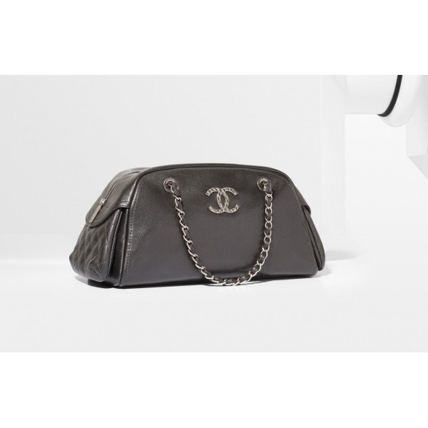 Chanel A47977 Y06239 94305 Borse Bowling Di Vitello Nera Granula