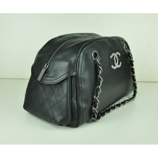 Chanel A47977 Y06239 94305 Borse Bowling Di Vitello Nera Granula