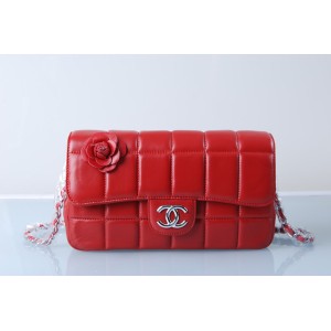 Chanel Classic Flap Borse Camellia Agnello Rossa Con Argento Hw