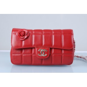 Chanel Flap Borse Camellia Agnello Classic Rosso Con Oro Hw