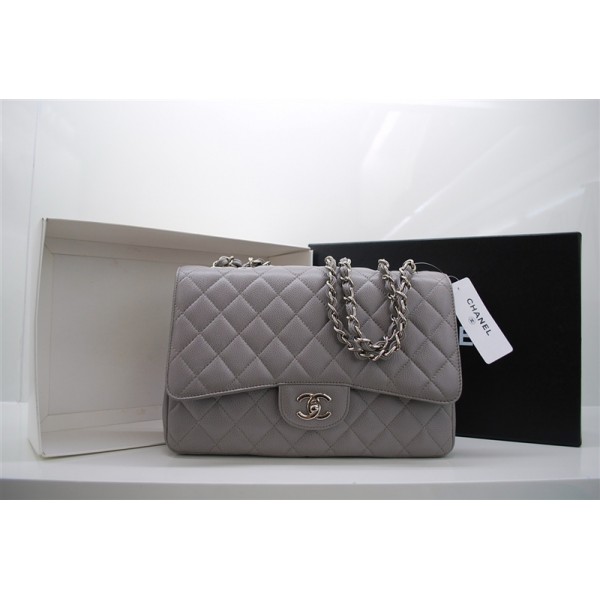 Chanel Jumbo A47600 Grigio Caviale Borse In Pelle Argento Flap H