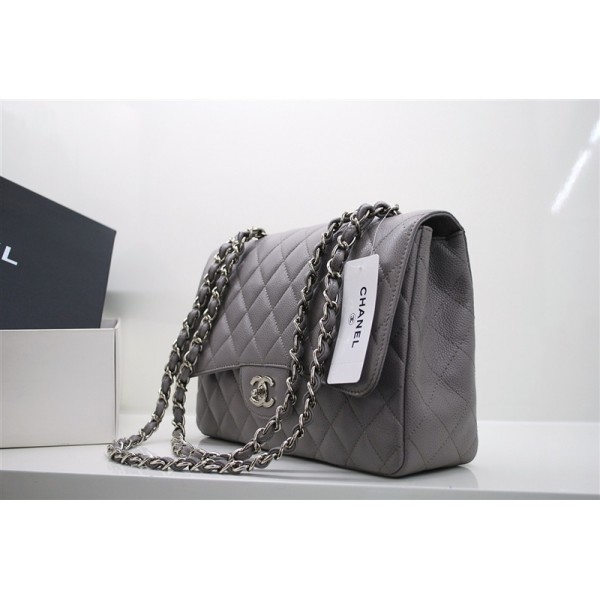 Chanel Jumbo A47600 Grigio Caviale Borse In Pelle Argento Flap H