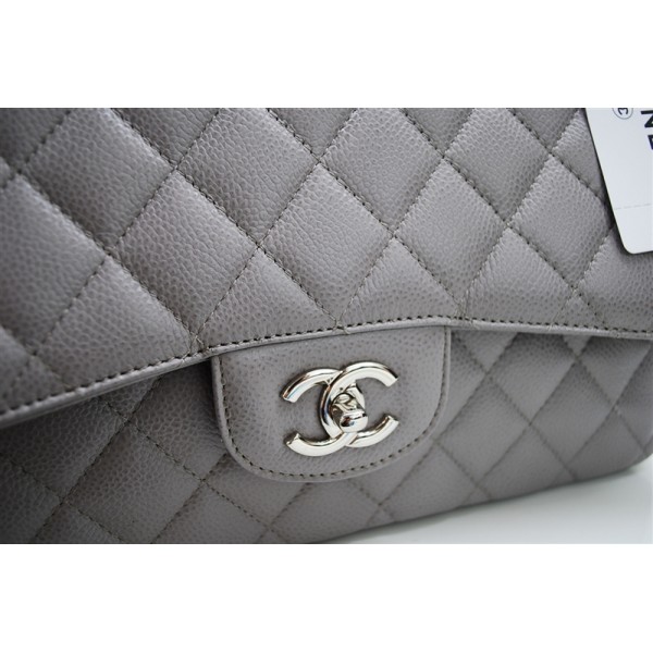 Chanel Jumbo A47600 Grigio Caviale Borse In Pelle Argento Flap H