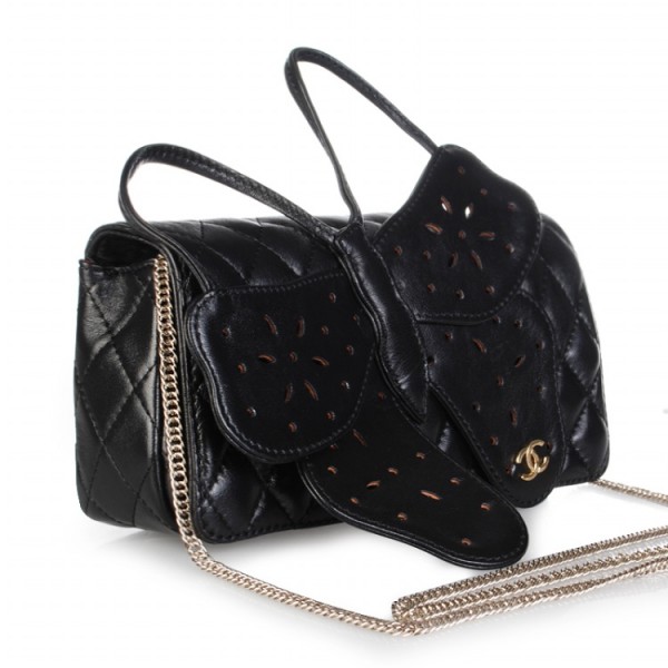 Chanel Nero Agnello Borse Flap Singole Con Farfalla