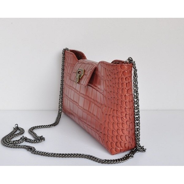 A50320 Chanel Clutch In Pelle Marrone Croc Veins