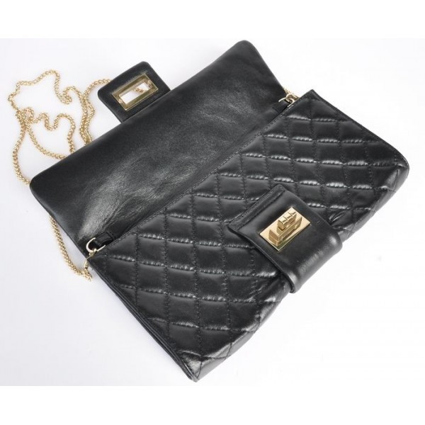 Chanel 2012 Clutch Agnello Nero Con Hardware Oro