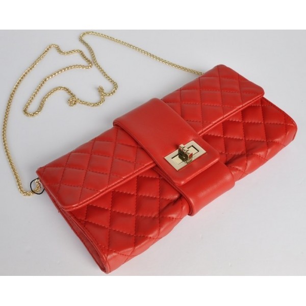 Chanel 2012 Red Agnello Frizione Con Hardware Oro