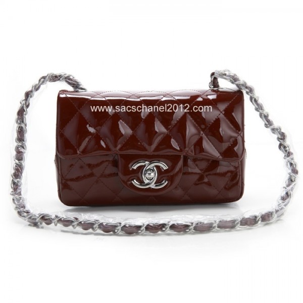 2012 New Chanel Maroon Patent Flap Borse In Pelle Con Shw Mini