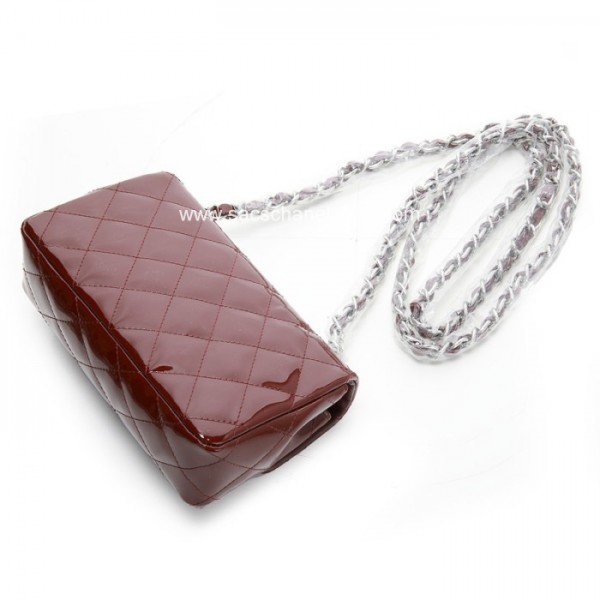 2012 New Chanel Maroon Patent Flap Borse In Pelle Con Shw Mini