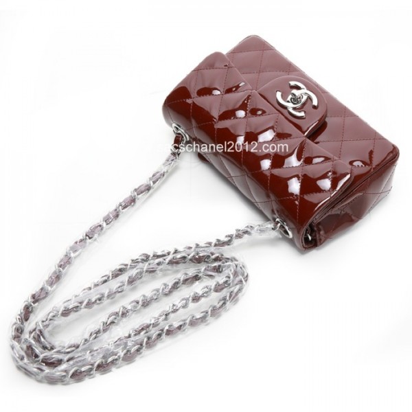 2012 New Chanel Maroon Patent Flap Borse In Pelle Con Shw Mini