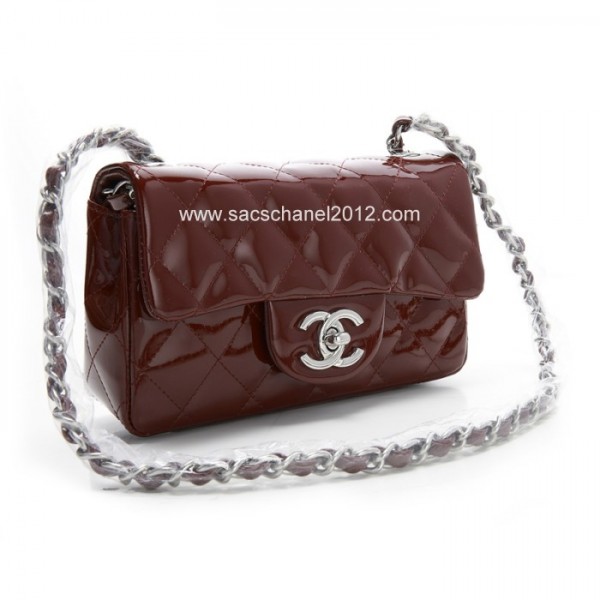 2012 New Chanel Maroon Patent Flap Borse In Pelle Con Shw Mini