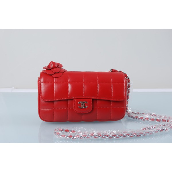 Agnello Rosso Chanel Classic Flap Borse Mini Con Camellia