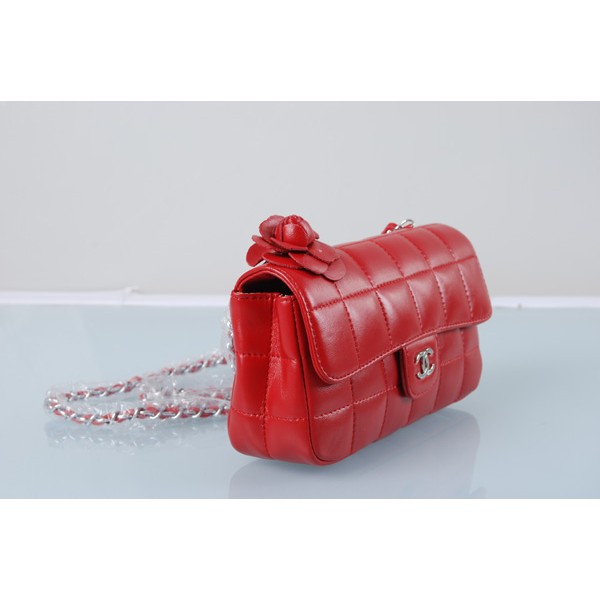 Agnello Rosso Chanel Classic Flap Borse Mini Con Camellia