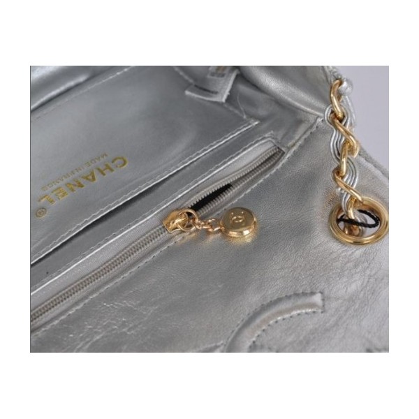 Argento Borse Chanel Flap Classic Mini Agnello Con Oro Hw